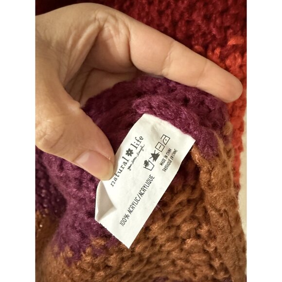 Natural Life Oversized Striped Open Knit Chunky Cardigan Multicolor Boho Preppy - Picture 8 of 9